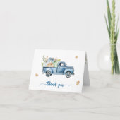 Blue Truck Pumpkin Baby Dusche Dankeskarte (Vorderseite)