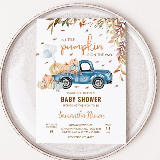 Blue Truck Pumpkin Baby Dusche Einladung