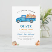 Blue Truck & Pumpkin Fall Farm Geburtstag Einladung (Stehend Vorderseite)