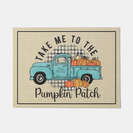 Blue Truck Pumpkin Patch Buffalo Karierter Fall Fußmatte (Vorderseite)
