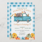 Blue Truck Pumpkin Patch Gingham 5. Geburtstag Einladung (Vorne/Hinten)