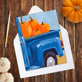 Blue Truck von Pumpkins Wasserfarbe Erntedank Feiertagskarte