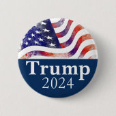Blue Trump 2024 verblasste amerikanische Flag-Kamp Button (Vorderseite)