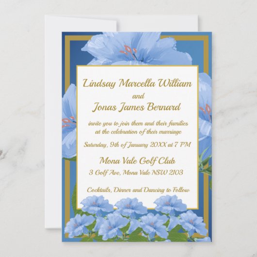 Blue Trumpet Blume Garden Wedding Einladung (Vorderseite)