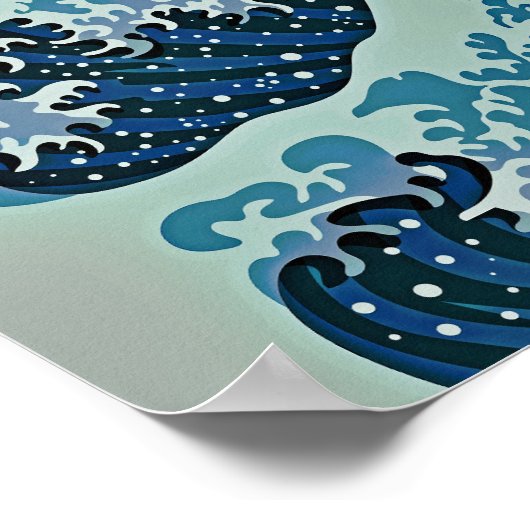 Blue Tsunami Wave Japanische Kunst Zeichne Poster (Ecke)