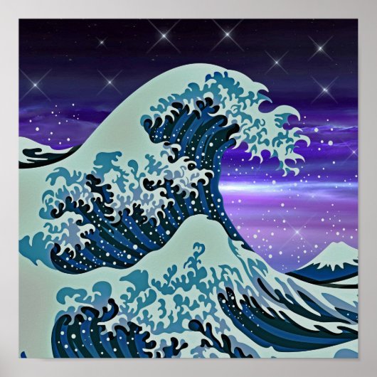 Blue Tsunami Wave Japanische Kunst Zeichne Poster (Vorne)