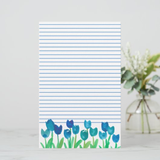 Blue Tulip Garden Blume Briefpapier (Stehend Vorderseite)