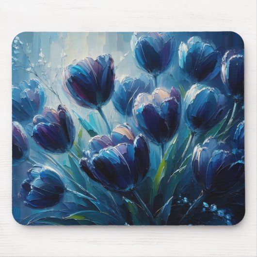 Blue Tulips Impressionismus Stil Ölgemälde Mousepad (Vorne)