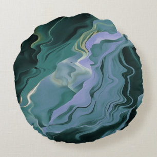 Blue Turbulence Acrylic Pour Abstrakt Art Rundes Kissen