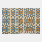 Blue Türkis Aquamarin Orange Tan Brown Tribal Art Geschirrtuch (Horizontal)