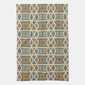 Blue Türkis Aquamarin Orange Tan Brown Tribal Art Geschirrtuch (Vertikal)