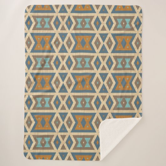 Blue Türkis Aquamarin Orange Tan Brown Tribal Art Sherpadecke (Vorderseite)