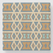 Blue Türkis Aquamarin Orange Tan Brown Tribal Art Steinuntersetzer (Vorderseite)
