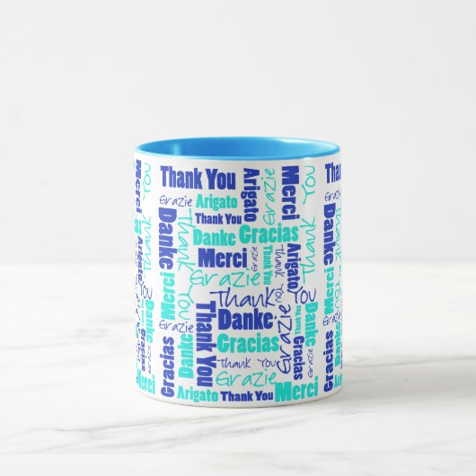 Blue Türkise Multilingual Danke Word Cloud Tasse (Zentrum)
