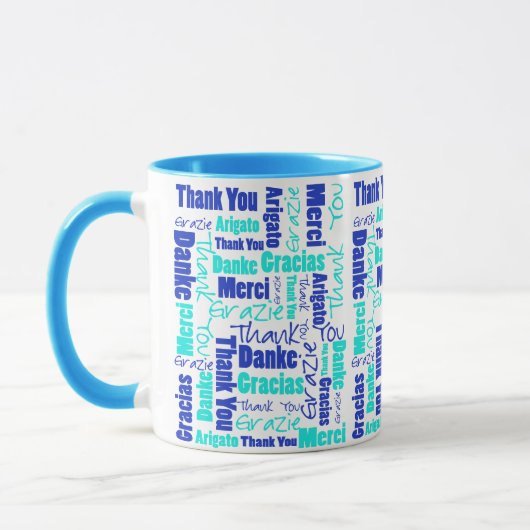 Blue Türkise Multilingual Danke Word Cloud Tasse (Links)