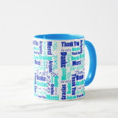 Blue Türkise Multilingual Danke Word Cloud Tasse (VorderseiteRechts)