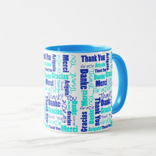 Blue Türkise Multilingual Danke Word Cloud Tasse (VorderseiteRechts)