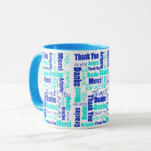 Blue Türkise Multilingual Danke Word Cloud Tasse (Vorderseite Links)