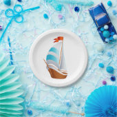 Blue Türkise Sailboat Nautical Beach Wedding Pappteller (Party)