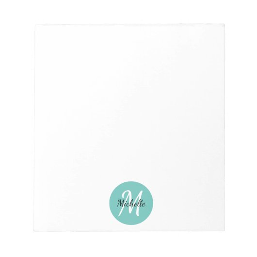 Blue Turqoise Simple Monogram Classic Trendy Notizblock (Vorderseite)