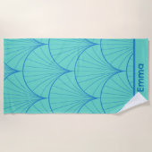 Blue Turqouise Goemetric Seashells Personalisiert Strandtuch (Vorderseite)