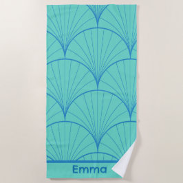 Blue Turqouise Goemetric Seashells Personalisiert Strandtuch
