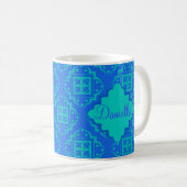 Blue & Turquoise Aqua Arabesque Marokkanisch Kaffeetasse (VorderseiteRechts)