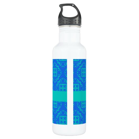 Blue & Turquoise Aqua Arabesque Marokkanisch Trinkflasche (Rückseite)