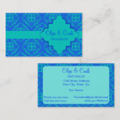 Blue & Turquoise Aqua Arabesque Marokkanischer Gra Visitenkarte (Vorne/Hinten)