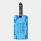 Blue Turquoise Art Nouveau Damask Monogram Gepäckanhänger (Rückseite vertikal)