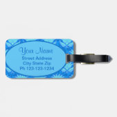 Blue Turquoise Art Nouveau Damask Monogram Gepäckanhänger (Rückseite horizontal)