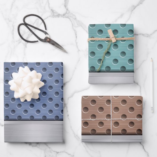 BLUE TURQUOISE BROWN SILVER METAL AUSSEHEN GESCHENKPAPIER SET (Vorderseite)