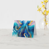 Blue Turquoise Gold Octopus Blank Grußkarte Karte (Gelbe Blume)