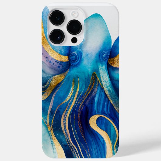 Blue Turquoise Gold Octopus Case-Mate iPhone 14 P Hülle (Rückseite)