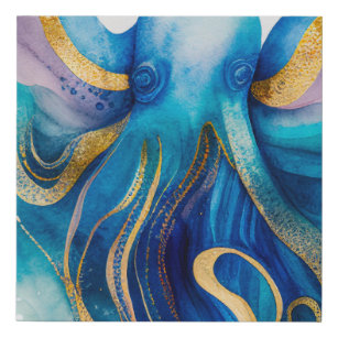 Blue Turquoise Gold Octopus Leinwand Art