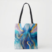 Blue Turquoise Gold Octopus Totasche Tasche (Vorderseite)