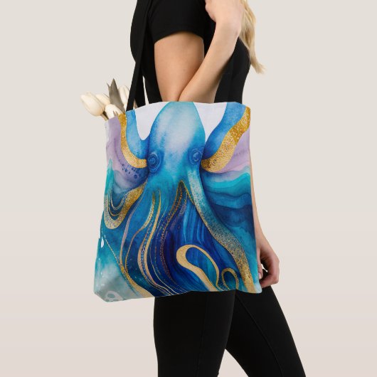 Blue Turquoise Gold Octopus Totasche Tasche (Von Nahem)
