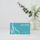 Blue Turquoise Guitar Teacher Business Card Visitenkarte (Stehend Vorderseite)