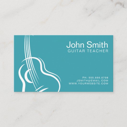 Blue Turquoise Guitar Teacher Business Card Visitenkarte (Vorderseite)