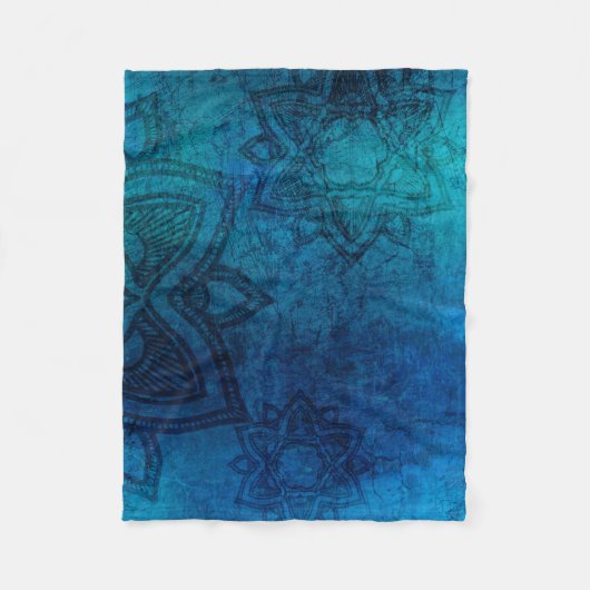 Blue Turquoise Mandala Distressed Fleecedecke (Vorderseite)