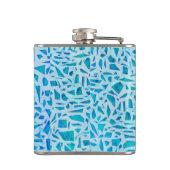 Blue Turquoise Mosaic Glass Til Modern Chic Flachmann (Rückseite)
