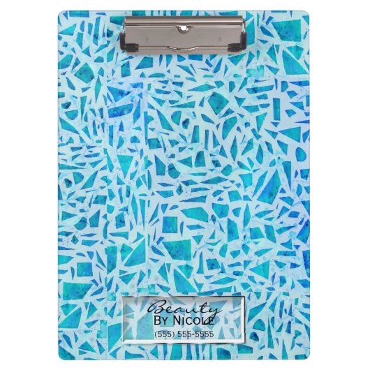 Blue Turquoise Mosaic Glass Til Modern Chic Klemmbrett (Vorderseite)