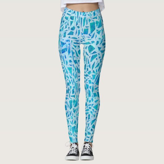 Blue Turquoise Mosaic Glass Til Modern Chic Leggings (Vorderseite)