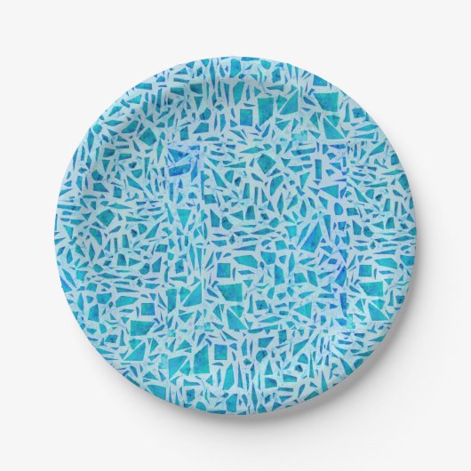 Blue Turquoise Mosaic Glass Til Modern Chic Pappteller (Vorderseite)