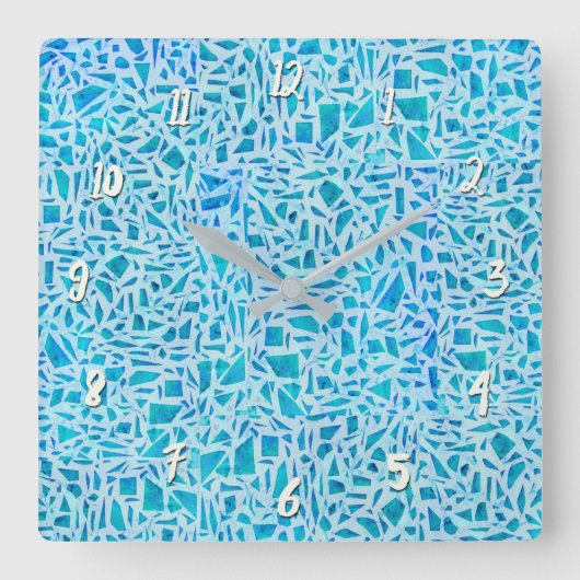 Blue Turquoise Mosaic Glass Til Modern Chic Quadratische Wanduhr (Vorderseite)