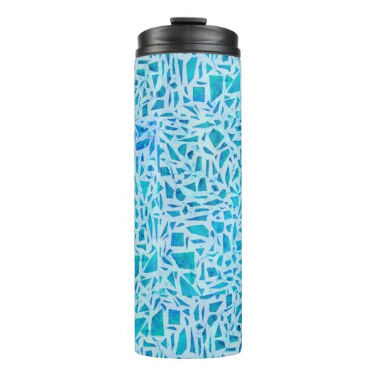 Blue Turquoise Mosaic Glass Til Modern Chic Thermosbecher (Vorderseite)