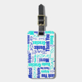 Blue Turquoise Multilingual Danke Word Collage Gepäckanhänger (Vorderseite vertikal)