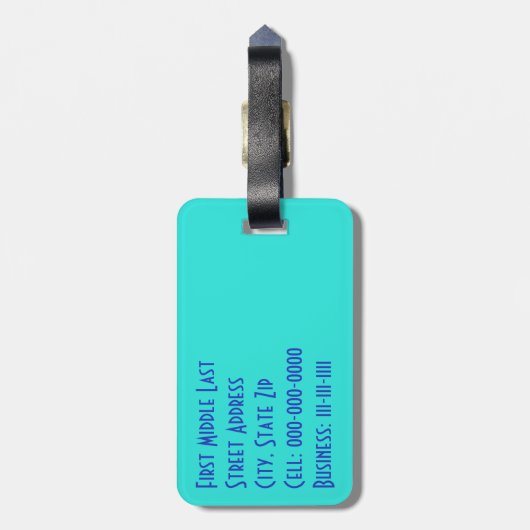 Blue Turquoise Multilingual Danke Word Collage Gepäckanhänger (Rückseite vertikal)