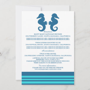 Blue Turquoise Nautic Seepferd Information Card Einladung