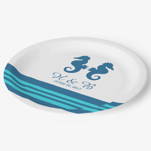 Blue Turquoise Nautic Seepferd Paper Teller (Schrägansicht)